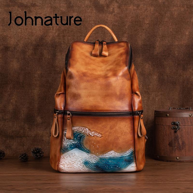 Johnature Nữ Da Thật Dung Tích - đánh giá và giá Leather Backpack Vintage